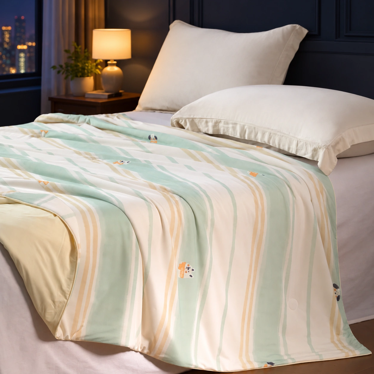 Yunlv Printed Summer Quilt: Night bedroom