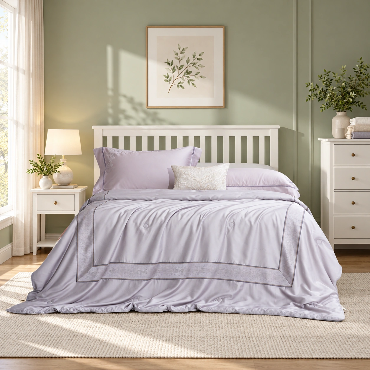 Yunrou No. 1 Mulberry Silk Quilt: Sage guest room · Scene illustration