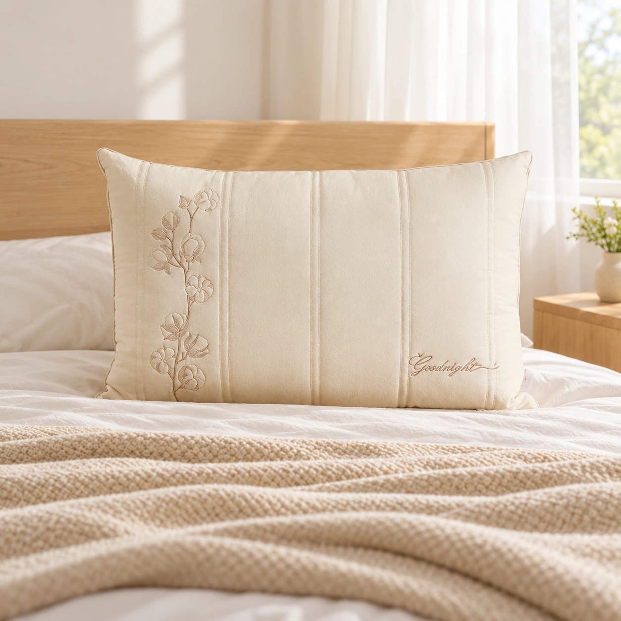 Yusi Cotton-Linen Pillow: Sunlit window bedroom