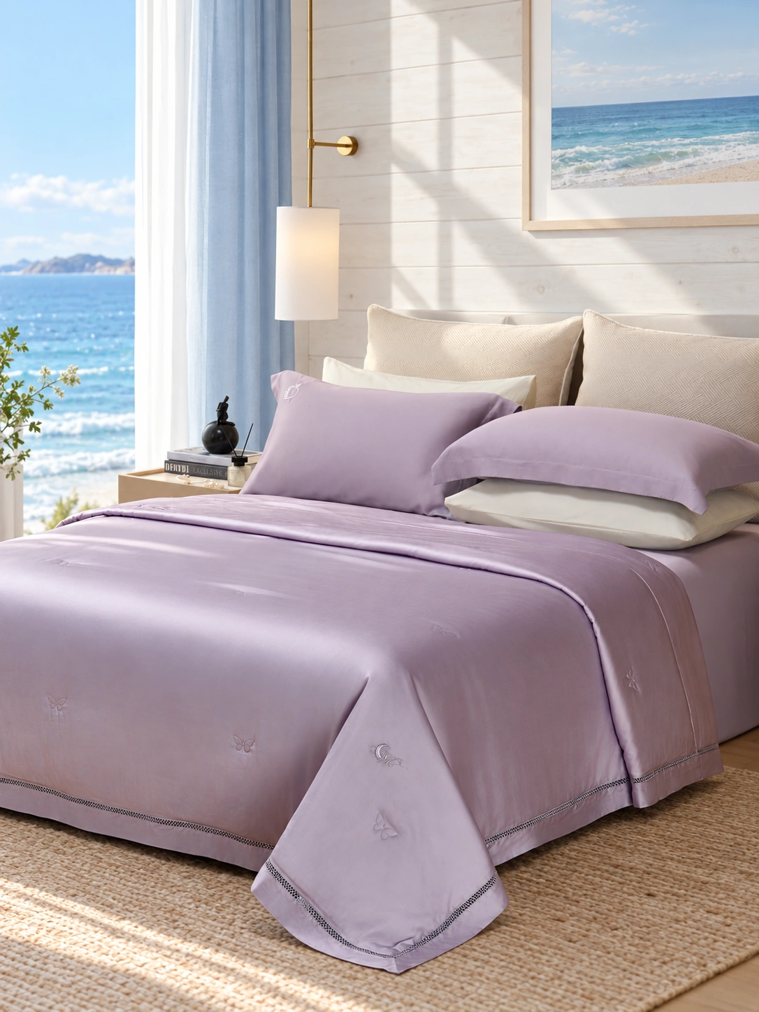 Zhensi Chun Tussah Silk Summer Quilt: Coastal daytime bedroom · Scene illustration