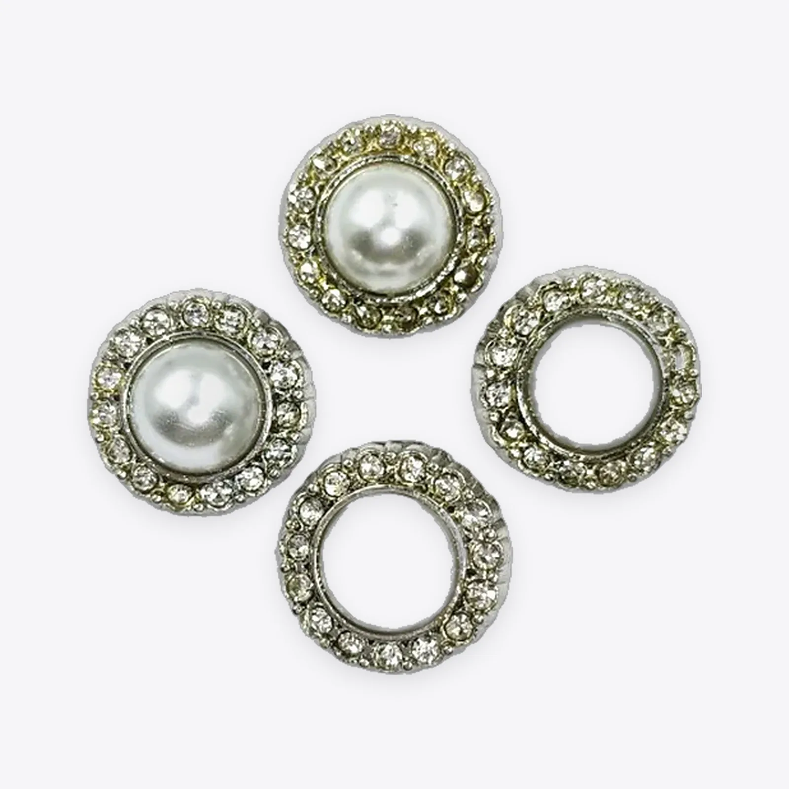 Rhinestone-ring Alloy Sew-on Buttons with Pearl Centre (and Open Rhinestone Rings)