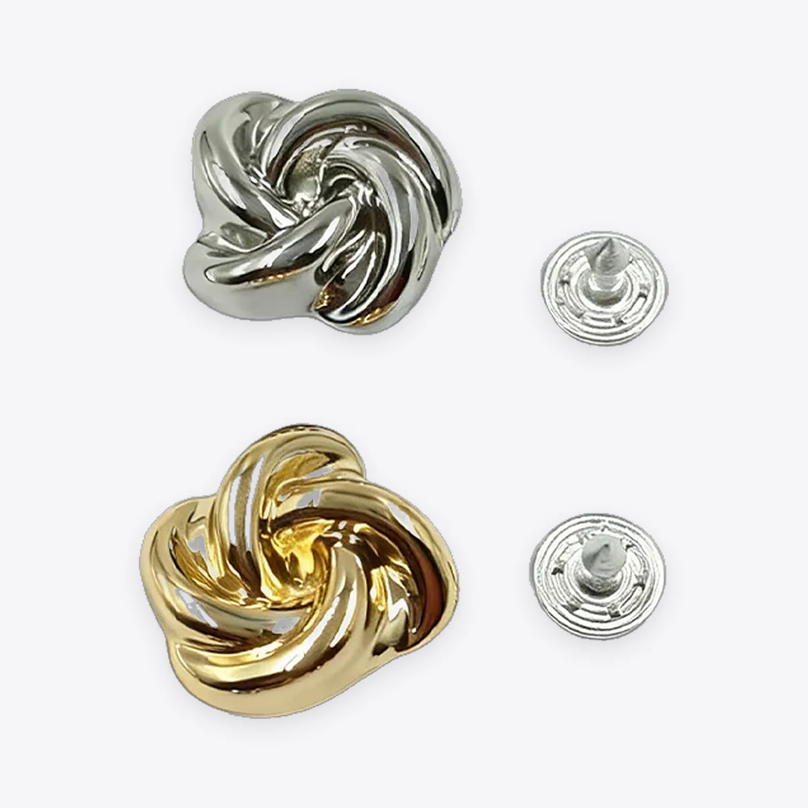 Love-knot (Twisted Rope Knot) Alloy Tack Buttons, Silver & Gold Tone