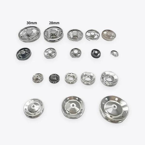 Sew-on Metal Press Snap Fasteners (silver & black, assorted 6–30 mm)