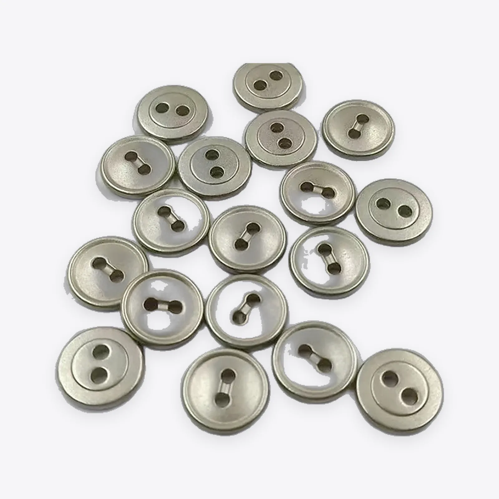 Matte Silver-tone Flat Two-hole Buttons with Rounded Edges