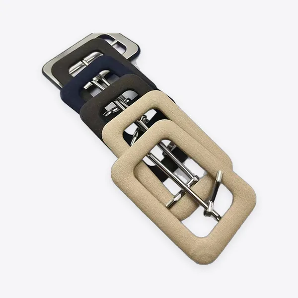 Fabric-covered Rectangular Double-prong Belt Buckles (beige, navy, brown, black)